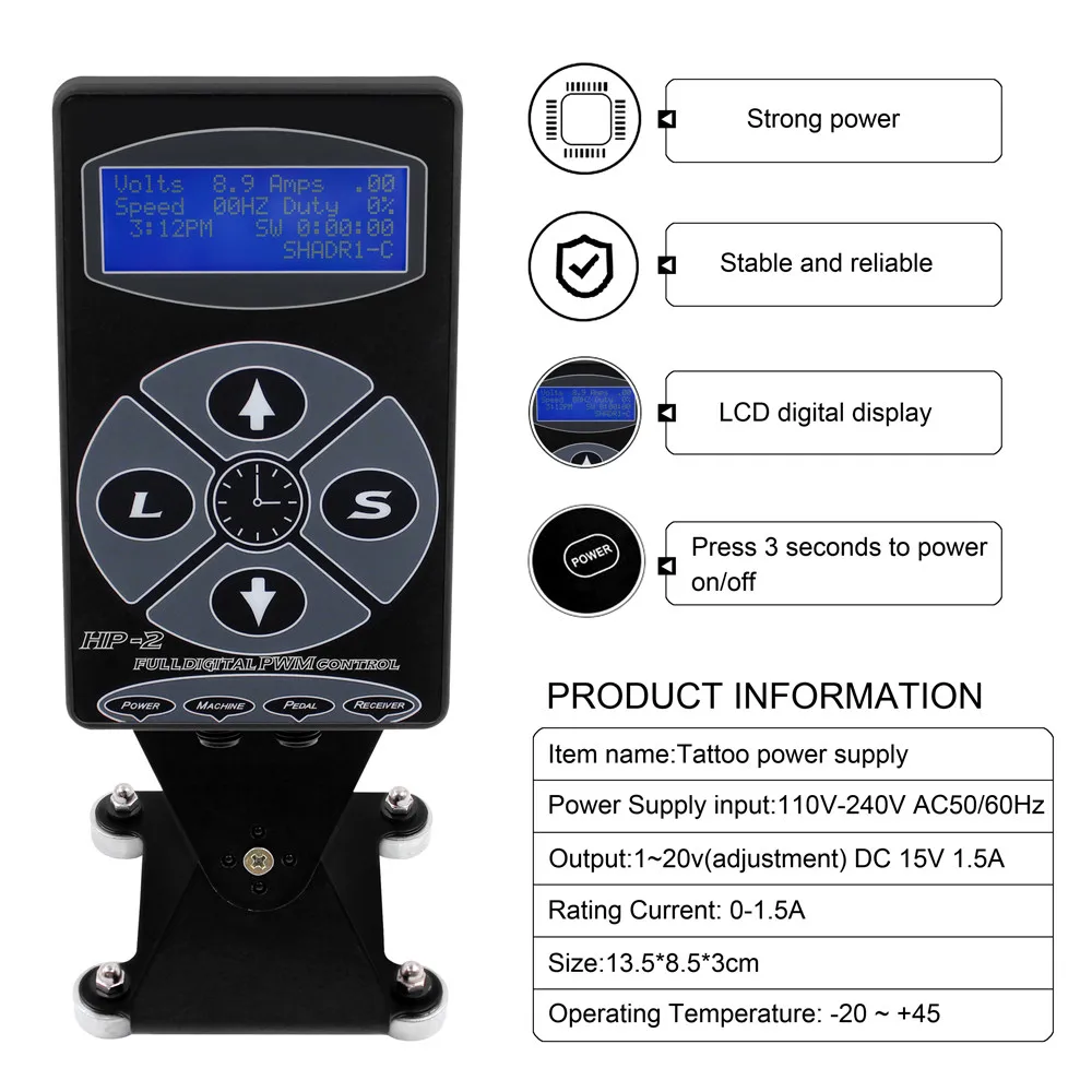 Tattoo Power Supply HP-2 Digital Dual LCD Display - Image 2