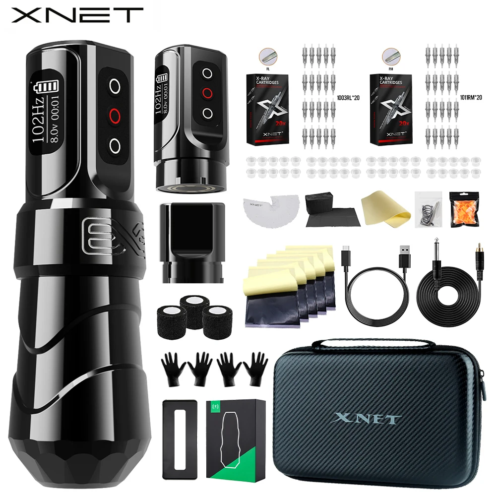 XNET FLUX MAX Wireless Tattoo Machine Kit Rotary Tattoo Pen With Extra 2400mAh Power 40Pcs Mixed Tattoo Cartridge