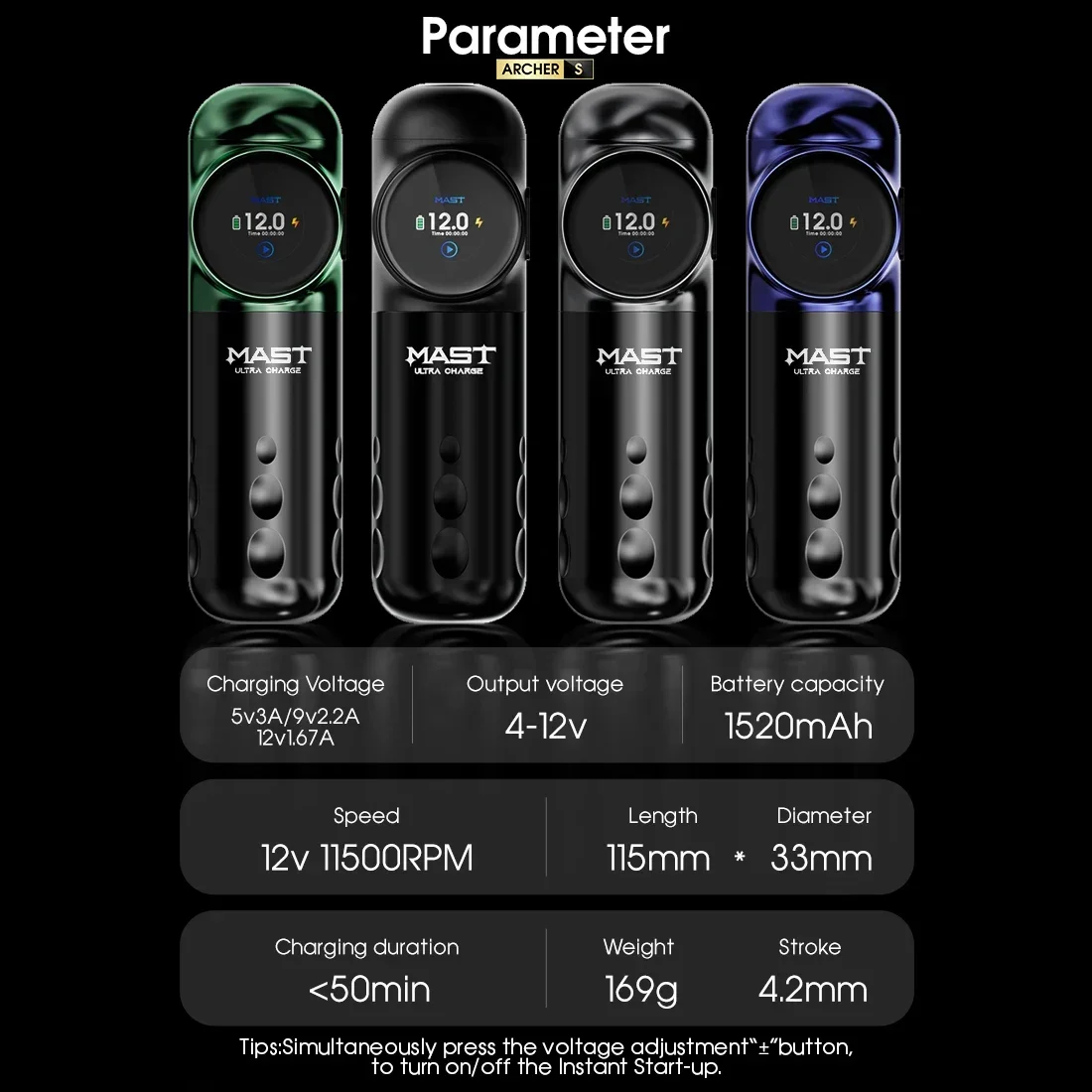 Fast Charge Mast Archer S Ultra Wireless Tattoo Pen with 2 Batteries Charging Base Wireless Foot Pedal Tattoo Kit Complete - Image 2
