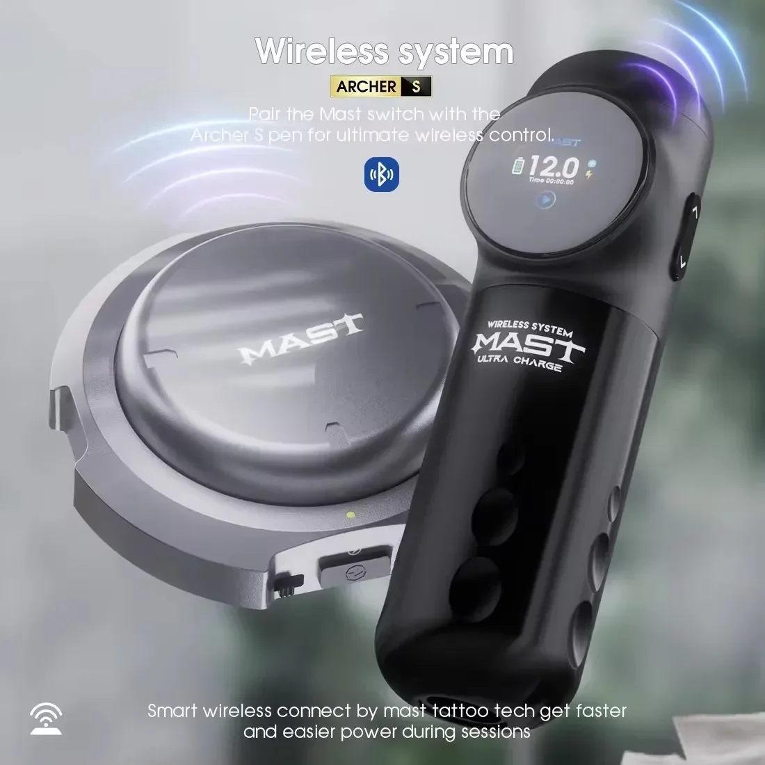 Fast Charge Mast Archer S Ultra Wireless Tattoo Pen with 2 Batteries Charging Base Wireless Foot Pedal Tattoo Kit Complete - Image 4