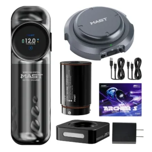Fast Charge Mast Archer S Ultra Wireless Tattoo Pen with 2 Batteries Charging Base Wireless Foot Pedal Tattoo Kit Complete