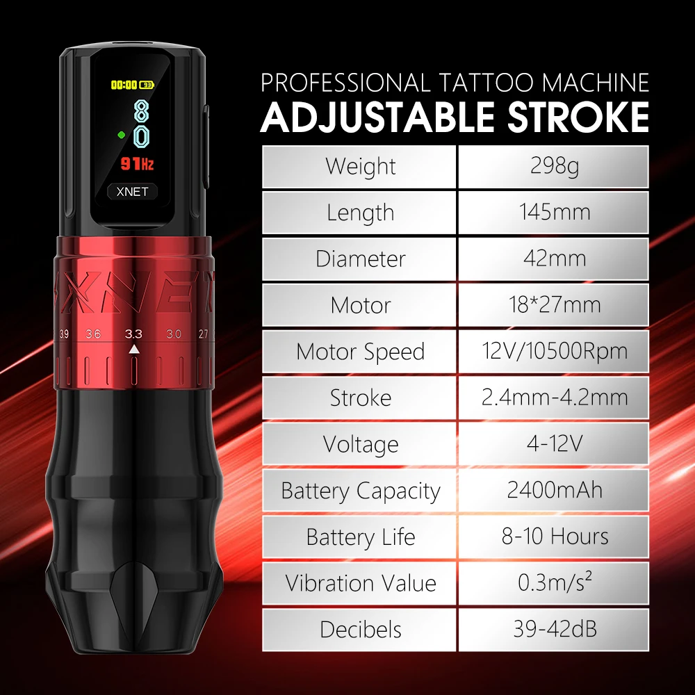 XNET Bestia Professional Wireless Tattoo Machine Pen Adjustable Stroke 2.4-4.2mm - Image 6
