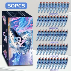 50 Pcs/Set Blue Whale Tattoo Cartridge Needle, 1203Rs/1205Rs/1207Rs/1209Rs/1211Rs, Disposable Mixed